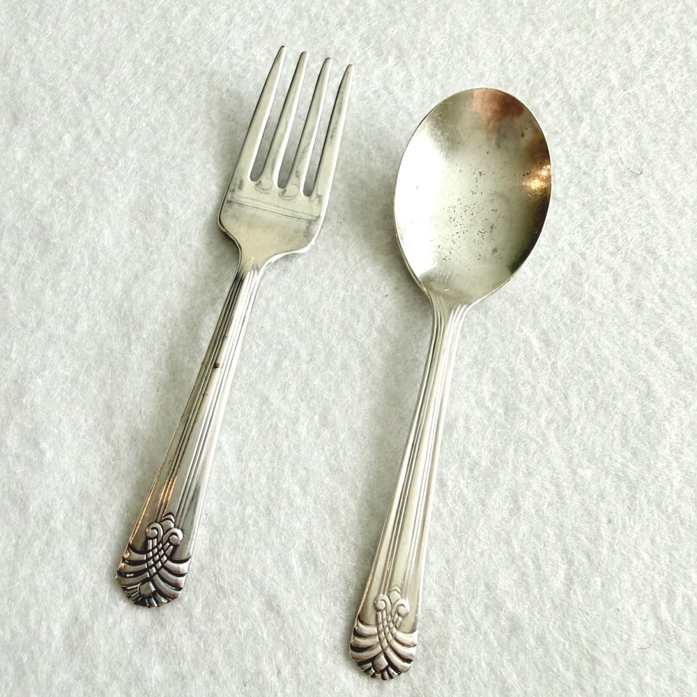Vintage Vogue Silver Plate Child Fork & Spoon Set 5″ Junior Flatware‎